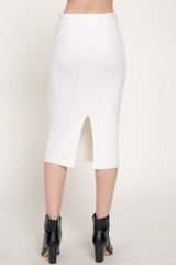 Pencil Midi Sweater Skirt with Back Slit: BLK-black / L