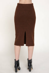 Pencil Midi Sweater Skirt with Back Slit: BRN-caramel brown / S
