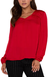 Long Sleeve V-neck Woven Blouse