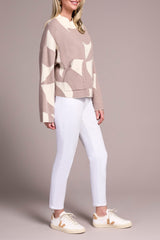 OVERSIZED MOCK NECK ABSTRACT PRINT SWEATER