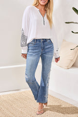Embroidered Curvey Hugging wide leg Jeans