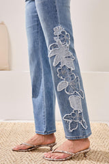 Embroidered Curvey Hugging wide leg Jeans