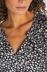 3/4 Sleeve Button Front Top W/ Ruffle Details