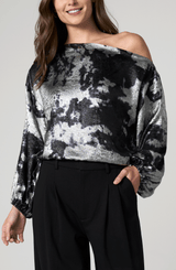 Long Sleeve One Shoulder Woven Top W/ Ties