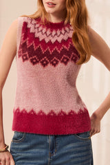 FUZZY SOFT-KNIT FAIR ISLE SWEATER VEST