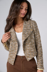 Collarless Tweed Moto Jacket