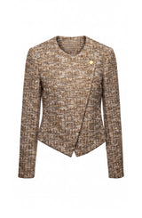 Collarless Tweed Moto Jacket