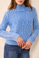 CABLE KNIT MOCK NECK SPECIAL WASH SWEATER
