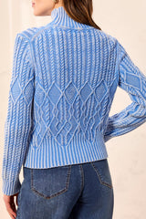 CABLE KNIT MOCK NECK SPECIAL WASH SWEATER