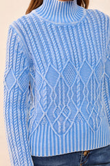 CABLE KNIT MOCK NECK SPECIAL WASH SWEATER
