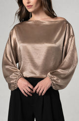 Long Sleeve One Shoulder Woven Top W/ Ties