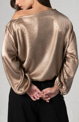 Long Sleeve One Shoulder Woven Top W/ Ties