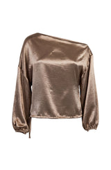 Long Sleeve One Shoulder Woven Top W/ Ties