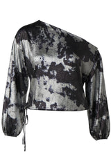 Long Sleeve One Shoulder Woven Top W/ Ties