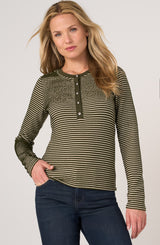 Long Sleeve Knit Henley Top W/ Sweater Trim