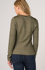 Long Sleeve Knit Henley Top W/ Sweater Trim