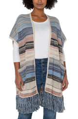 Sleeveless Cardigan Sweater with Fringe