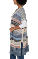 Sleeveless Cardigan Sweater with Fringe