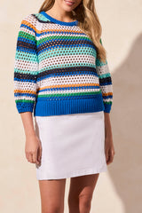 Open-Knit Cotton 3/4 Sleeve Sweater