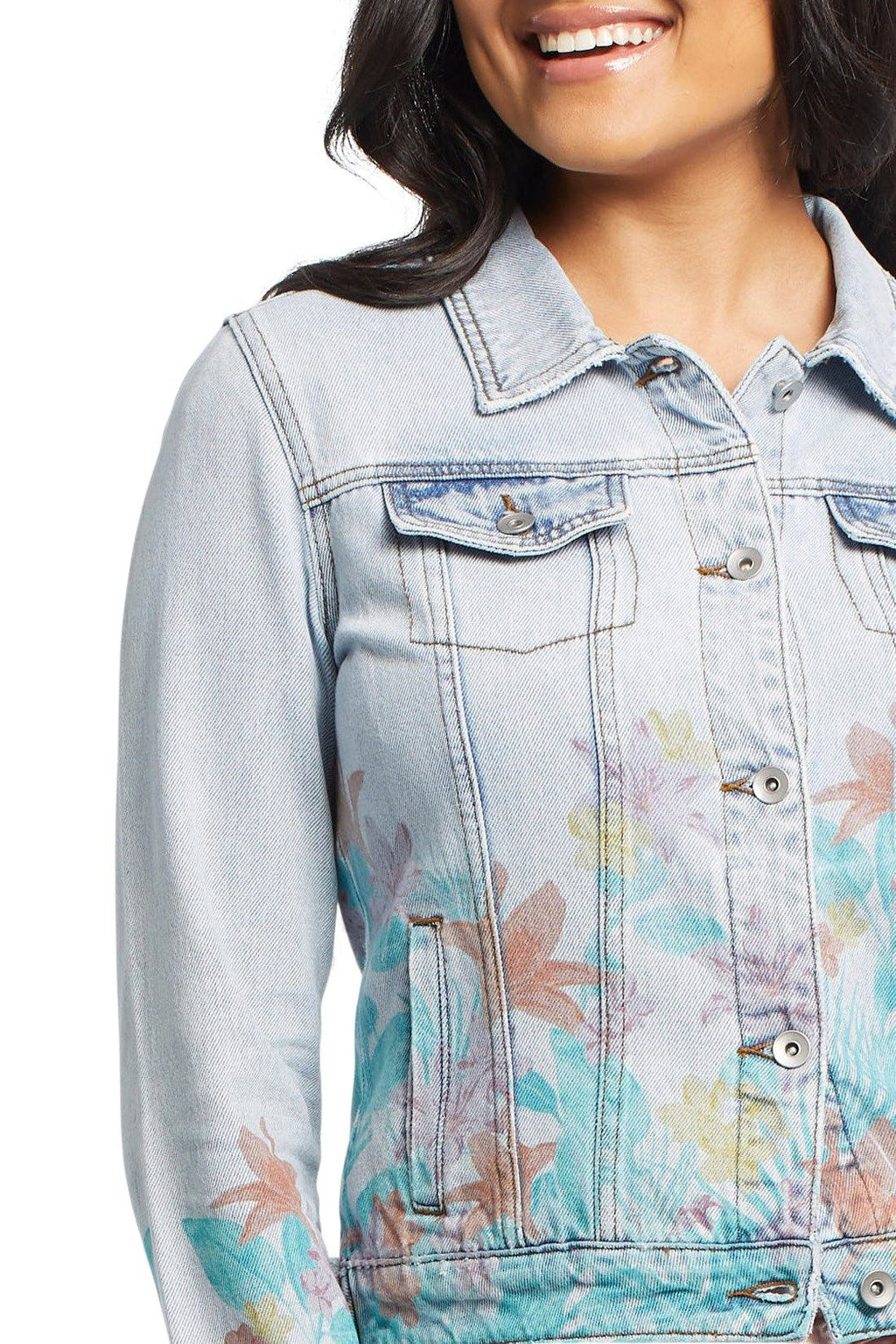 Printed denim jacket - Denim blue/Floral - Ladies