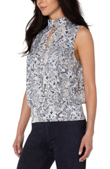 Mock Neck Python Print Top
