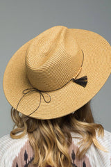 Duo-Tone Panama Hat with Wood Beads: BROWN / 2 / ONE SIZE (OS)