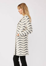 Fuzzy Chevron Jacquard Button Front Cardigan: Black/White / L