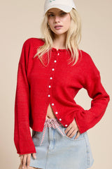 Essential Button Down Cardigan Top: Basil / M