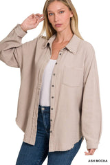 `Oversized Raw Edge Shirt W/ Back Patch Zenana: ASHGREY-149498 / M