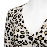 Leopard 3/4 Sleeve V-Neck Buttoned Sweater Cardigan CO078LEO: IVORY/GREY / XL