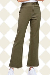 MCP3113-Soft Washed High Waisted Flare Pants 4th of july: Fade Olive / S