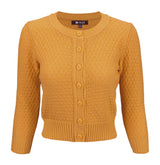 3/4 Sleeve Crewneck Knit Cropped Cardigan Sweater MK3514: BRONZE / M