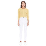 3/4 Sleeve Crewneck Knit Cropped Cardigan Sweater MK3514: WHITE / M