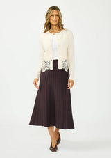 Lace Trim Button Front Cardigan: BLACK / S
