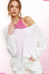JLS3504-Soft Lightweight Loose Fit Textured Pullover Sweater: Taro / L