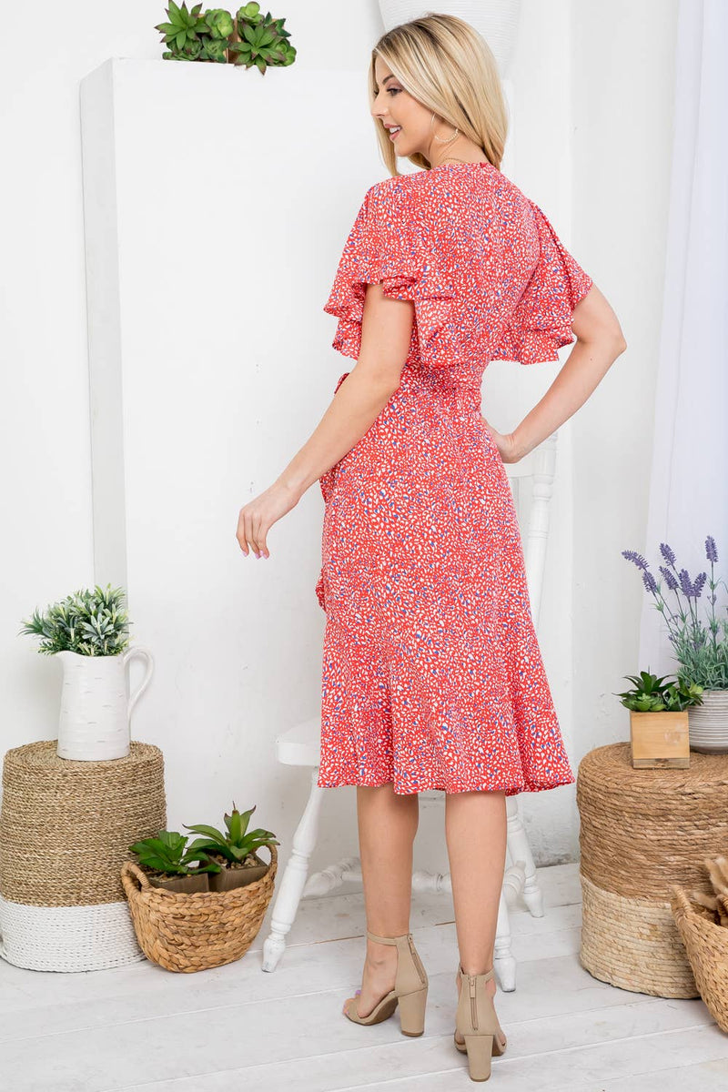 Flurries of dots Print Faux Wrap Dress