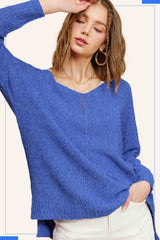 JLS3504-Soft Lightweight Loose Fit Textured Pullover Sweater: Plum / L