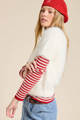 Fuzzy Knit Cropped Short Sleeve Sweater: Wine / M