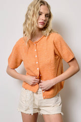 Short Sleeve Button Down Cardigan Top: Black / S