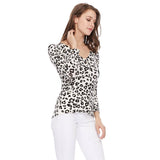 Leopard 3/4 Sleeve V-Neck Buttoned Sweater Cardigan CO078LEO: IVORY/GREY / M