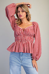 Gingham Sweetheart Neck Blouse