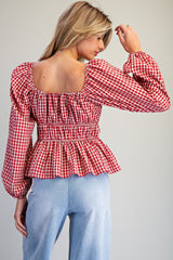 Gingham Sweetheart Neck Blouse