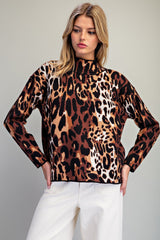 Leopard Mock Neck Knit Sweater