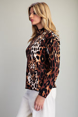 Leopard Mock Neck Knit Sweater