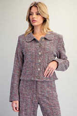 Scalloped Tweed Button Down Jacket