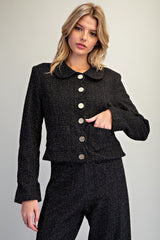 Scalloped Tweed Button Down Jacket