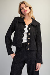 Scalloped Tweed Button Down Jacket