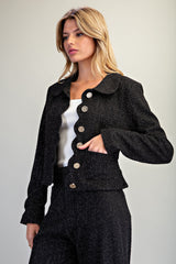 Scalloped Tweed Button Down Jacket