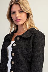 Scalloped Tweed Button Down Jacket