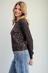Leopard Print Crew Neck Knit Top